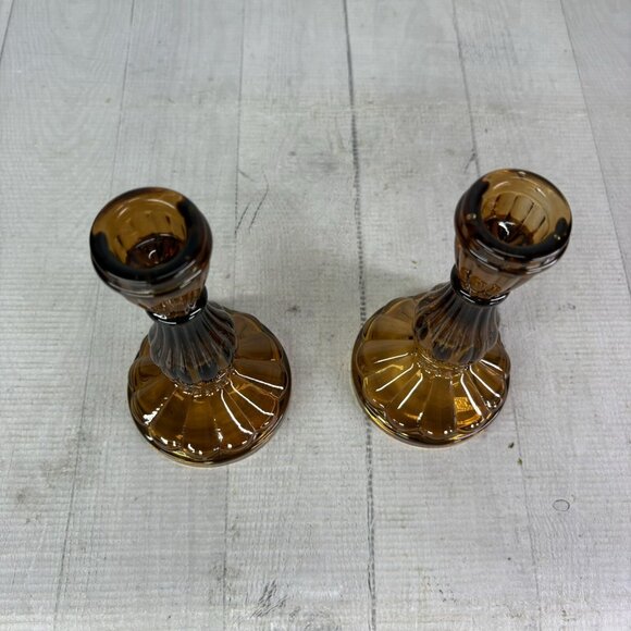 Vintage Robert Stanley Amber Glass Tapered Candles Sticks 6.5" Holders Set Of 2 - Picture 6 of 16